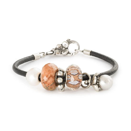 Bracciale Trollbeads realizzato in pelle nera e argento 925 18 cm