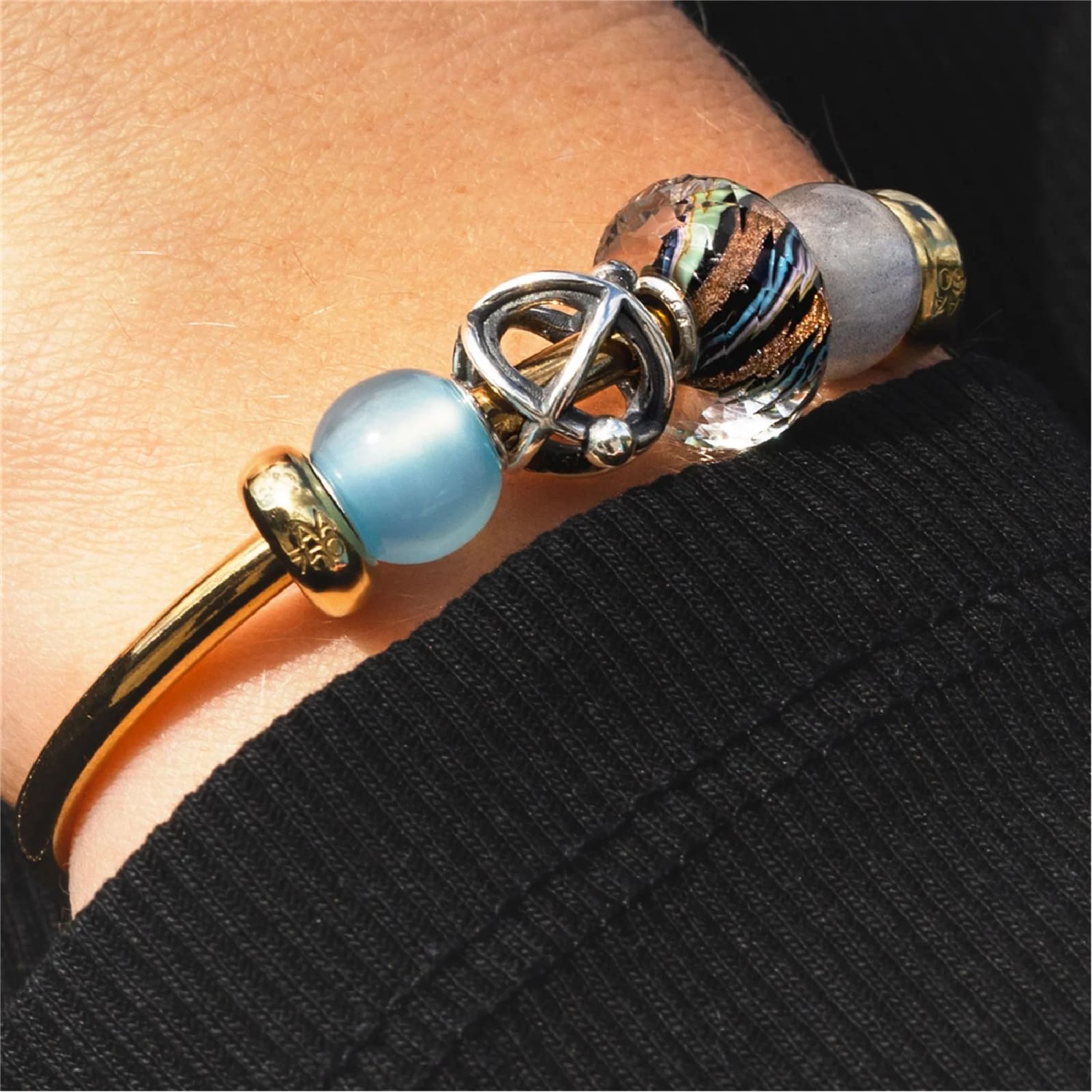 Beads Trollbeads con pietra di agata azzurra rotonda MISURA UNICA