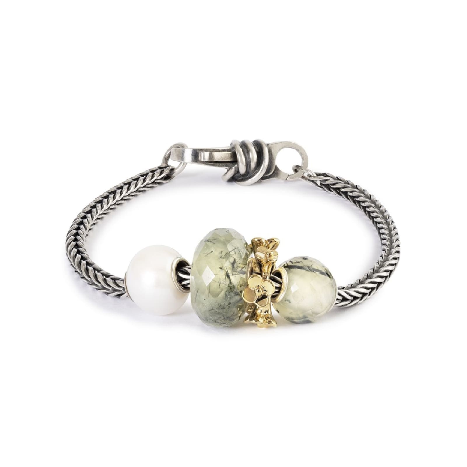 Charm Trollbeads in argento e prenite rotonda sfaccettata MISURA UNICA