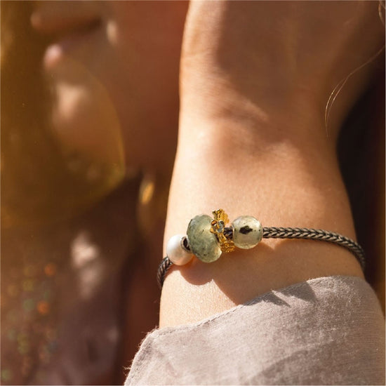 Charm Trollbeads in argento e prenite rotonda sfaccettata MISURA UNICA
