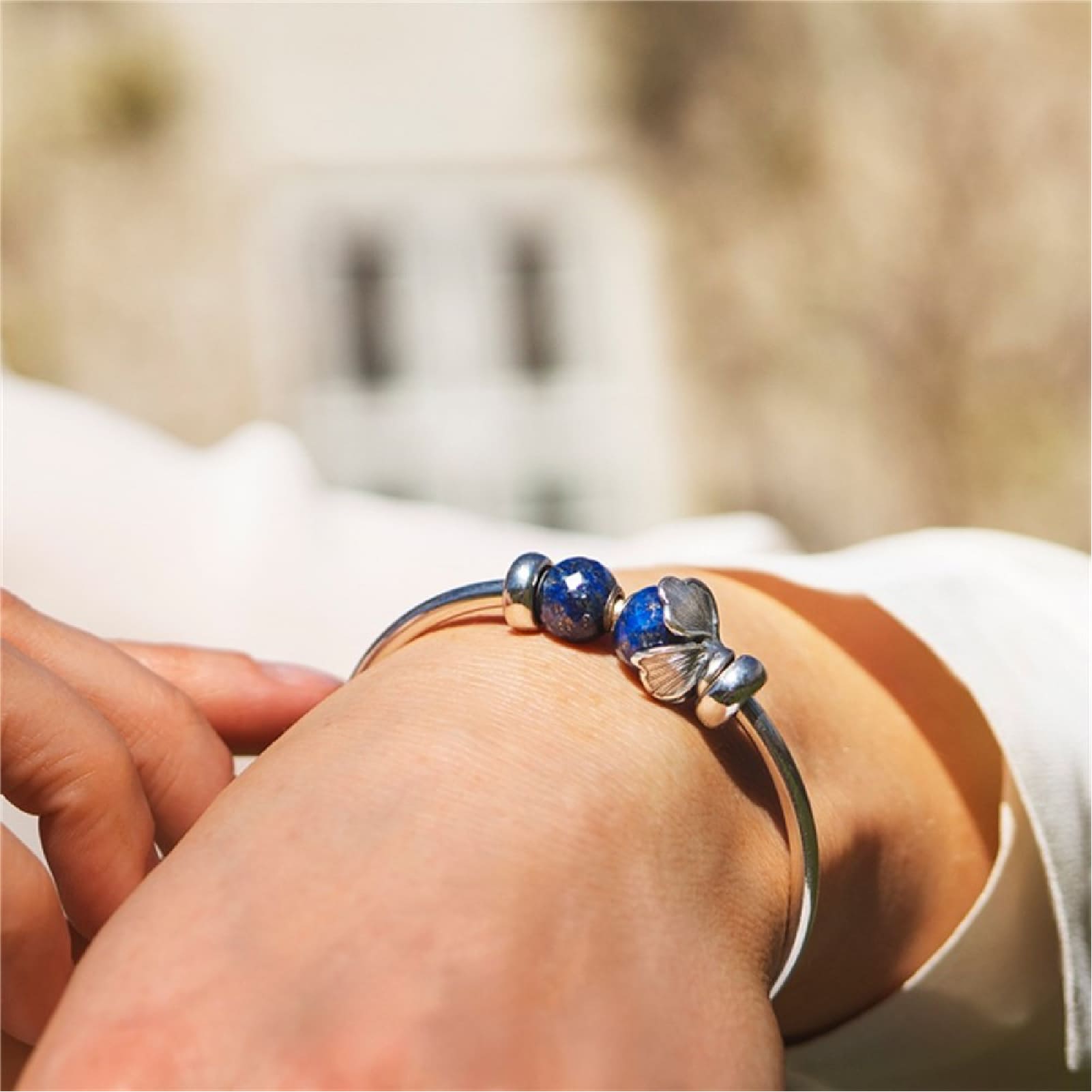 Charm Trollbeads argento e lapislazzuli rotondo sfaccettato MISURA UNICA