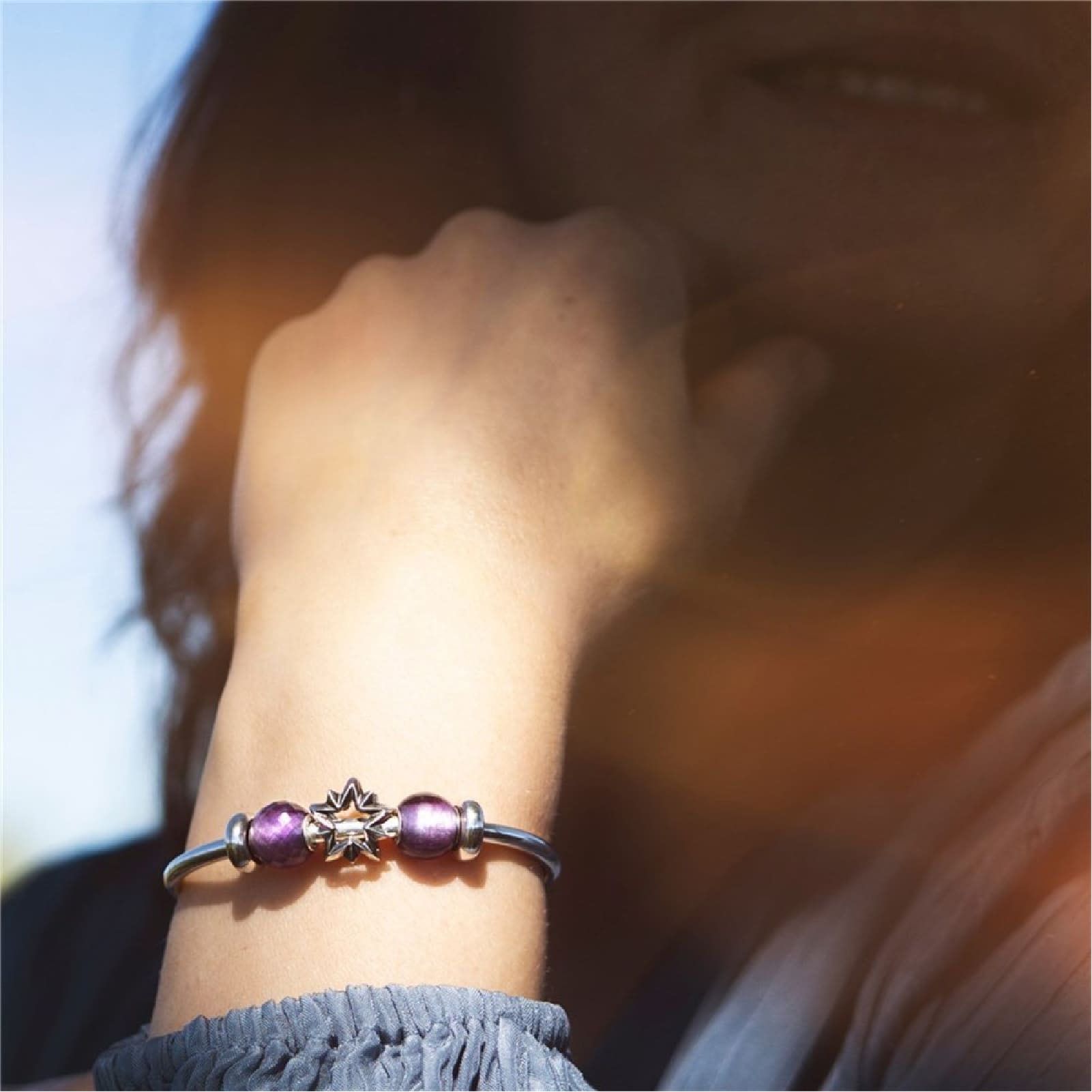 Charm Trollbeads in argento e ametista rotonda sfaccettata MISURA UNICA