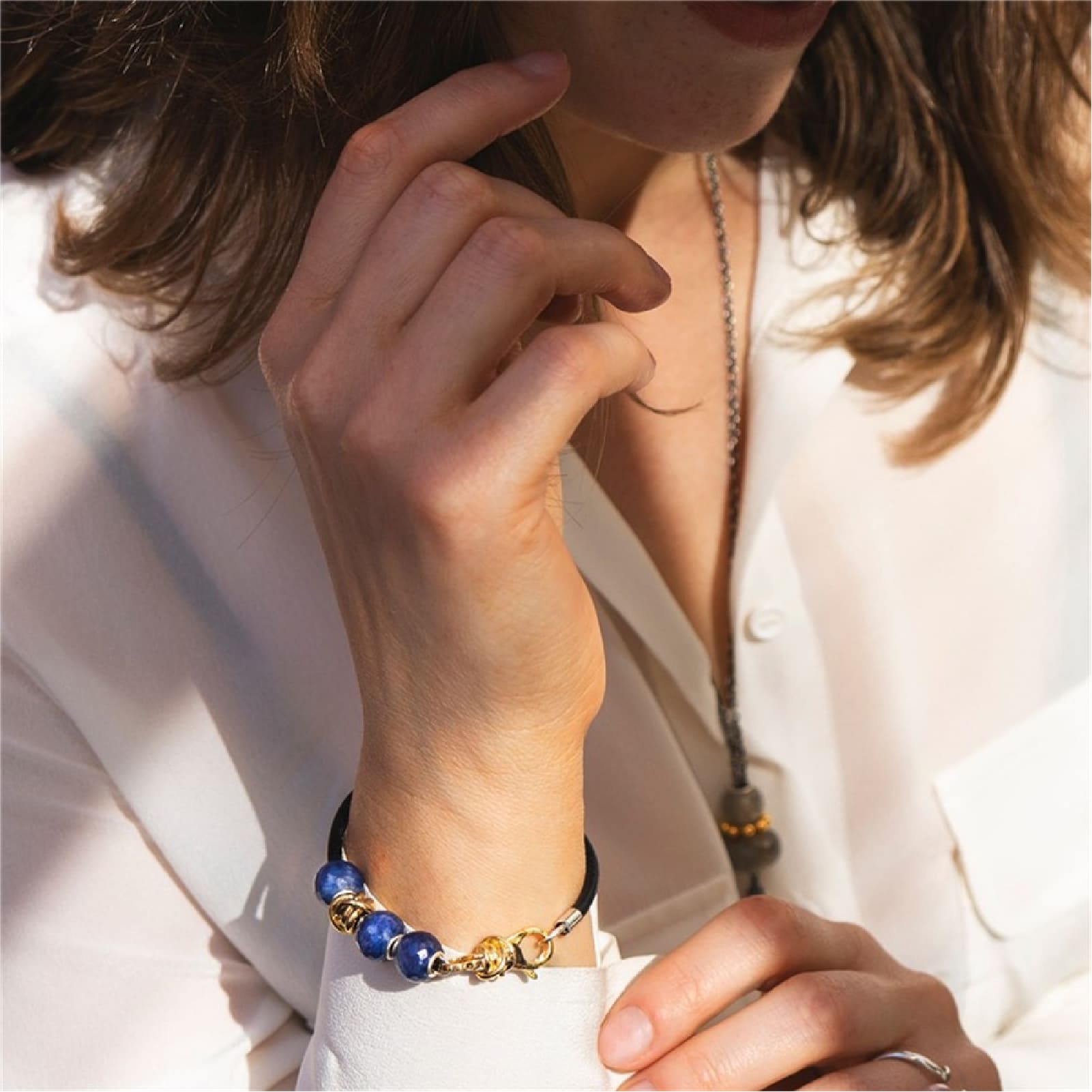 Charm Trollbeads in argento e sodalite rotonda sfaccettata MISURA UNICA