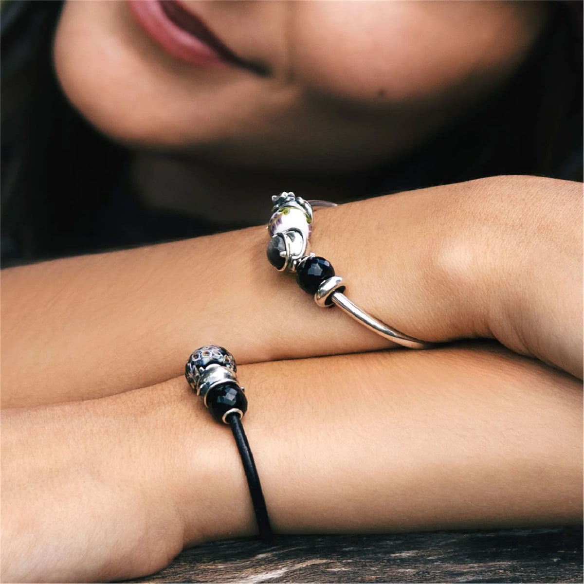 Charm Trollbeads in argento e onice nero sfaccettato MISURA UNICA