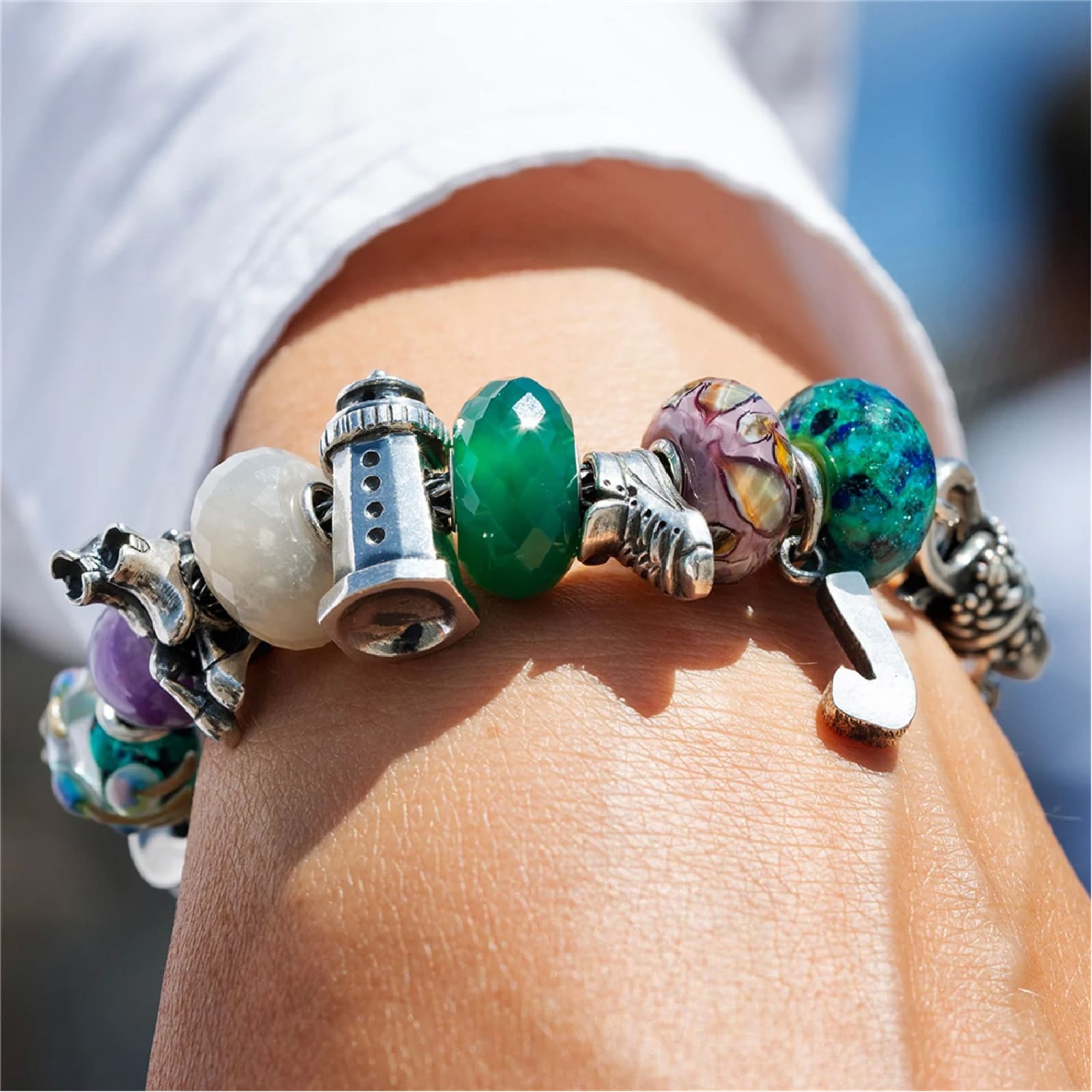 Beads Trollbeads con pietra di onice verde sfaccettata MISURA UNICA