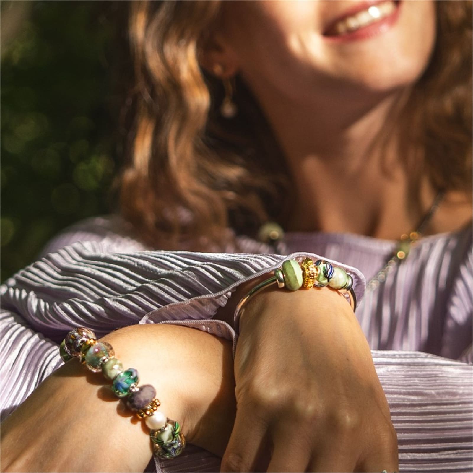 Beads Trollbeads in argento e con calcite giallo-verde MISURA UNICA