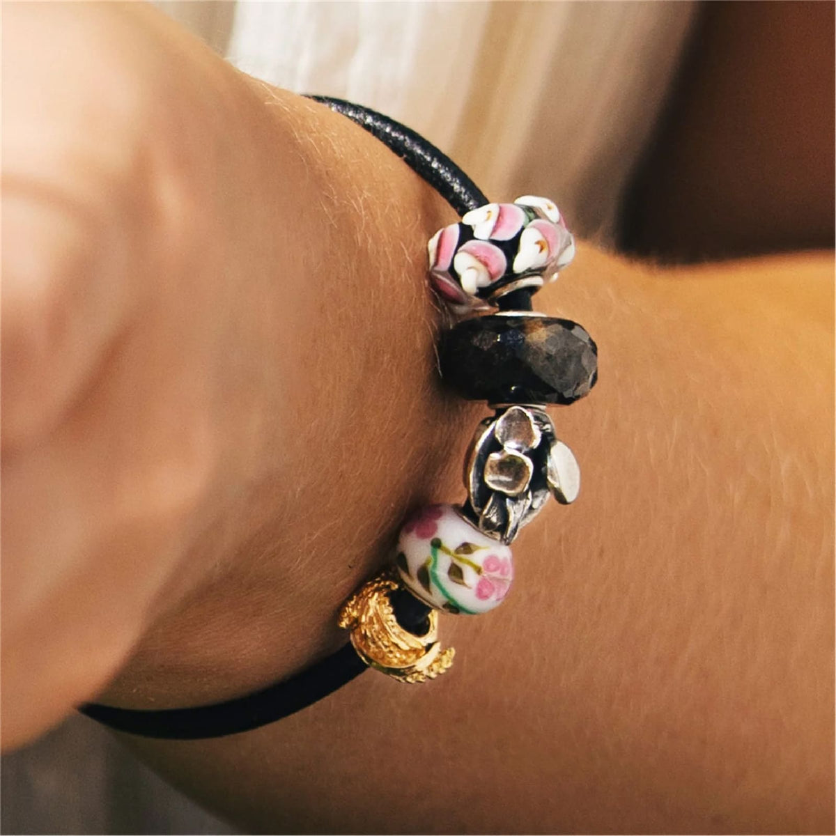 Charm Trollbeads in argento e zaffiro marrone energia MISURA UNICA