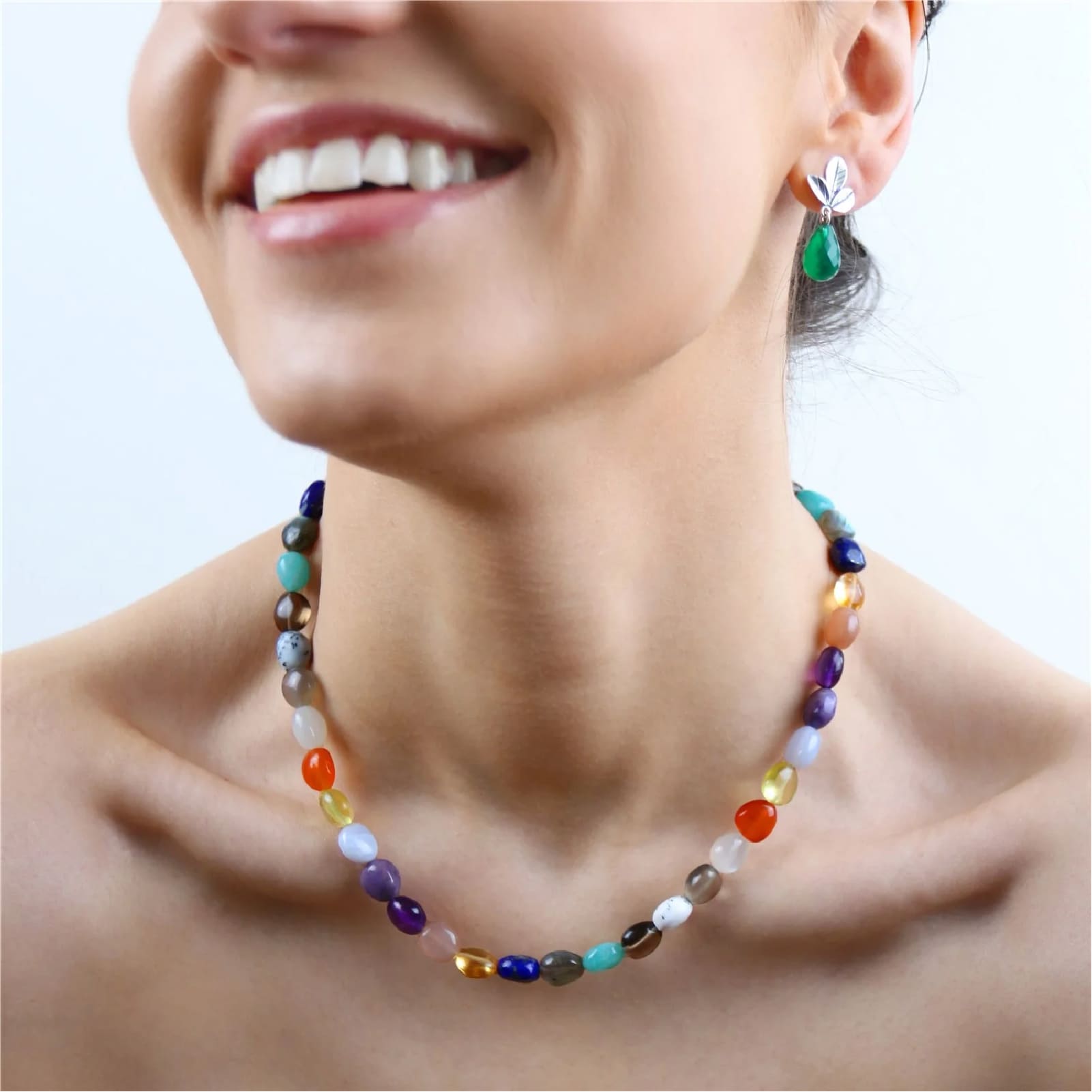 Collana 42 cm Trollbeads con pietre naturali multicolor MISURA UNICA