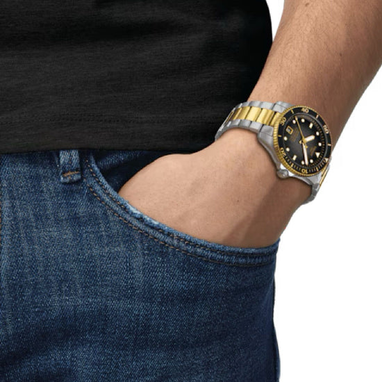 Orologio automatico uomo Tissot T-Sport in acciaio dorato quadrante nero 40 mm T1208072205100-5