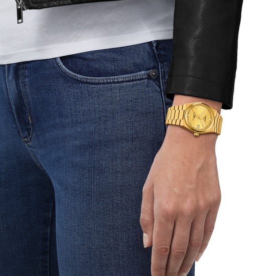 Orologio uomo auto Tissot T-Classic cassa bracciale acciaio oro 35mm T1372073302100-4