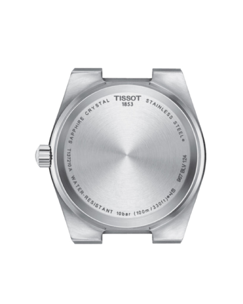 Orologio solo tempo da donna Tissot T-Classic PRX con cassa 35 mm e bracciale in acciaio con quadrante madreperla bianco T1372101111100