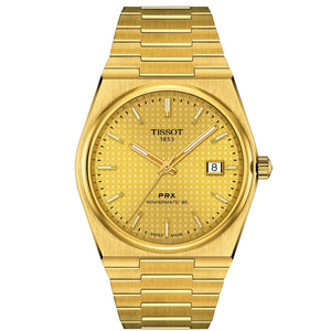 Orologio automatico della collezione Tissot T-Classic PRX Powermatic 80 da uomo con cassa 40mm e bracciale in acciaio oro T1374073302100