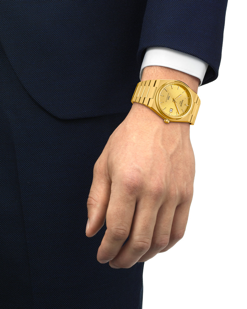 Orologio automatico della collezione Tissot T-Classic PRX Powermatic 80 da uomo con cassa 40mm e bracciale in acciaio oro T1374073302100