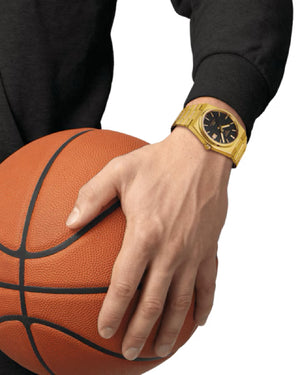 Orologio automatico uomo Tissot T-Classic PRX Powermatic 80 Damian Lillard cassa 40 mm e bracciale acciaio dorato quadrante nero T1374073305100