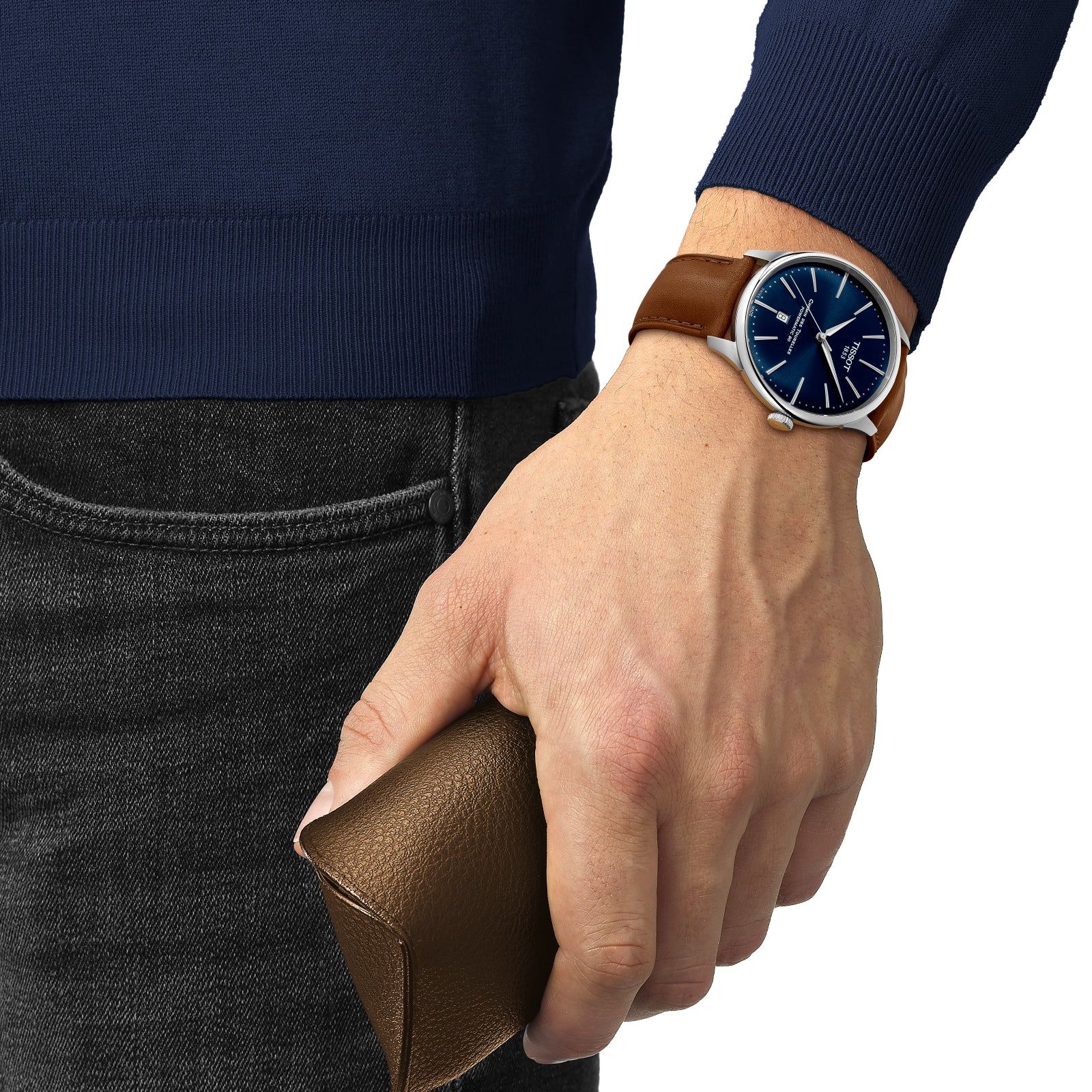 Orologio automatico uomo Tissot T-Classic acciaio e pelle marrone 42mm T1394071604100-4