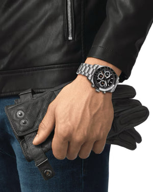 Orologio cronografo meccanico da uomo Tissot T-Sport PR516 con cassa 41 mm e bracciale in acciaio quadrante nero T1494592105100