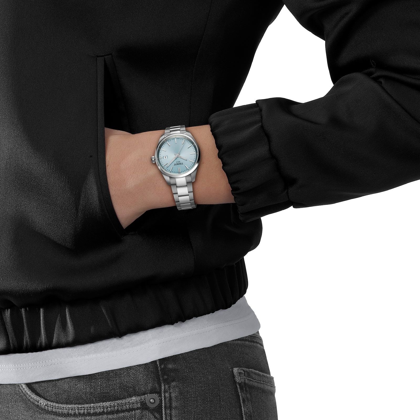 Orologio solo tempo unisex Tissot T-Classic in acciaio quadrante azzurro 34mm T1502101135100-4