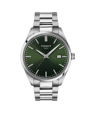 Orologio solo tempo della collezione Tissot T-Classic PR 100 uomo con cassa 40mm e bracciale in acciaio quadrante verde T1504101109100