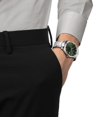 Orologio solo tempo della collezione Tissot T-Classic PR 100 uomo con cassa 40mm e bracciale in acciaio quadrante verde T1504101109100