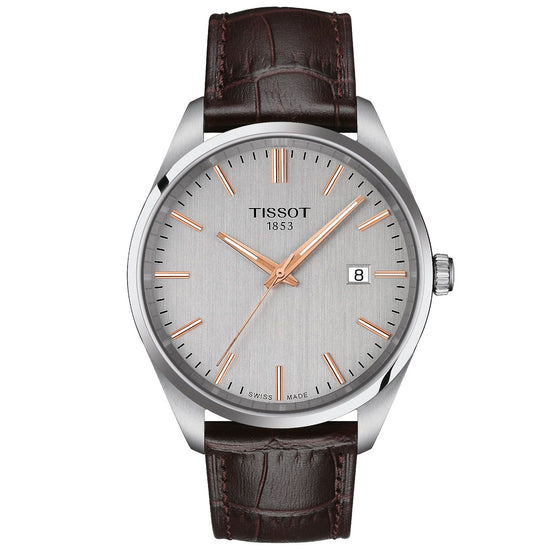 Orologio solo tempo uomo Tissot T-Classic PR 100 acciaio e pelle marrone 40mm T1504101603100-1