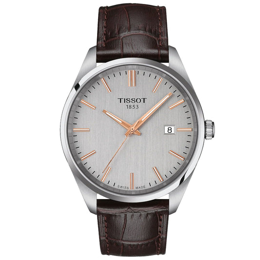 Orologio solo tempo uomo Tissot T-Classic PR 100 acciaio e pelle marrone 40mm T1504101603100-1
