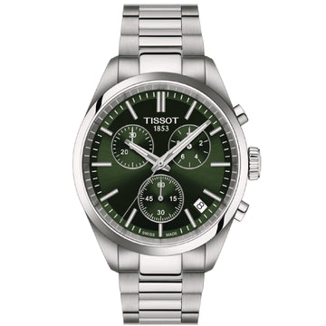 Orologio crono uomo Tissot T-Classic PR 100 in acciaio quadrante verde 40 mm T1504171109100-1