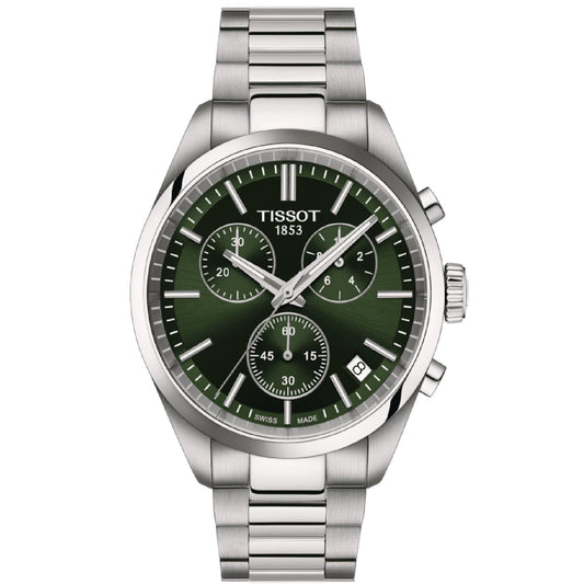 Orologio crono uomo Tissot T-Classic PR 100 in acciaio quadrante verde 40 mm T1504171109100-1