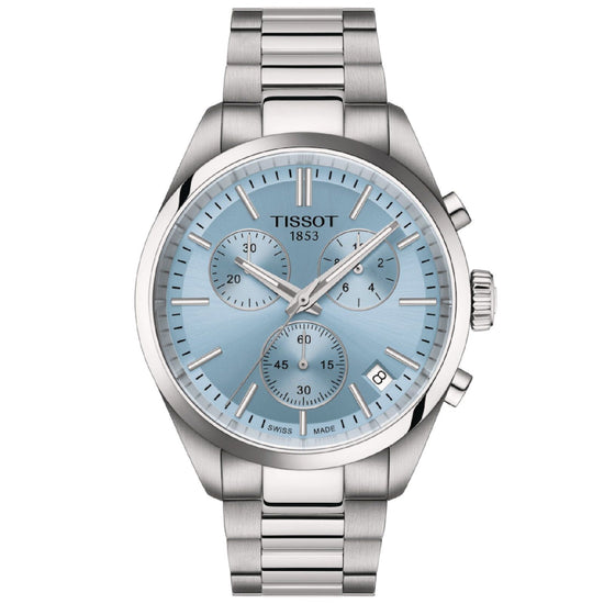 Orologio crono uomo Tissot T-Classic PR 100 in acciaio quadrante azzurro 40 mm T1504171135100-1