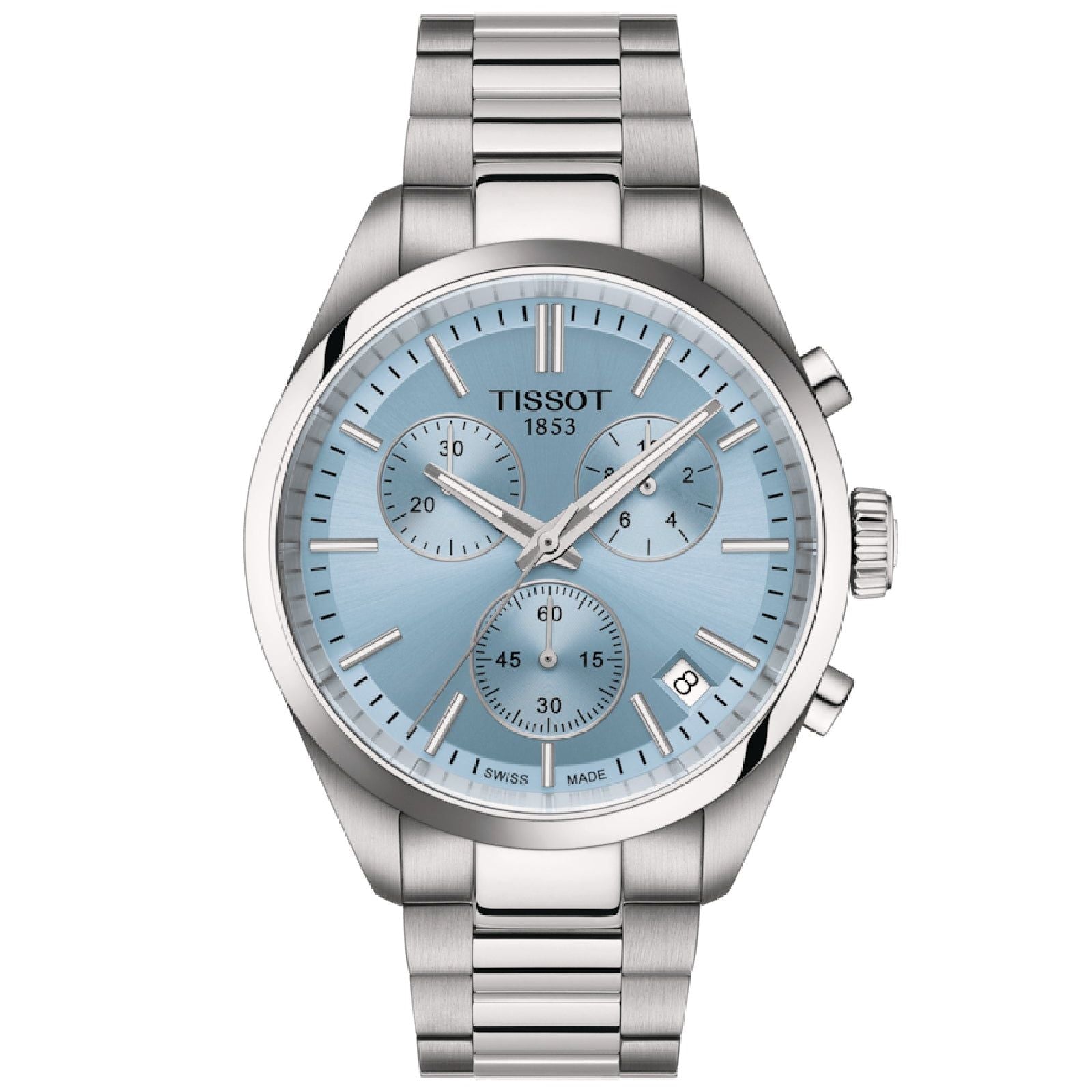 Orologio crono uomo Tissot T-Classic PR 100 in acciaio quadrante azzurro 40 mm T1504171135100-1