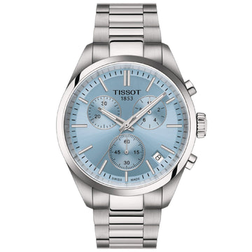 Orologio crono uomo Tissot T-Classic PR 100 in acciaio quadrante azzurro 40 mm T1504171135100-1
