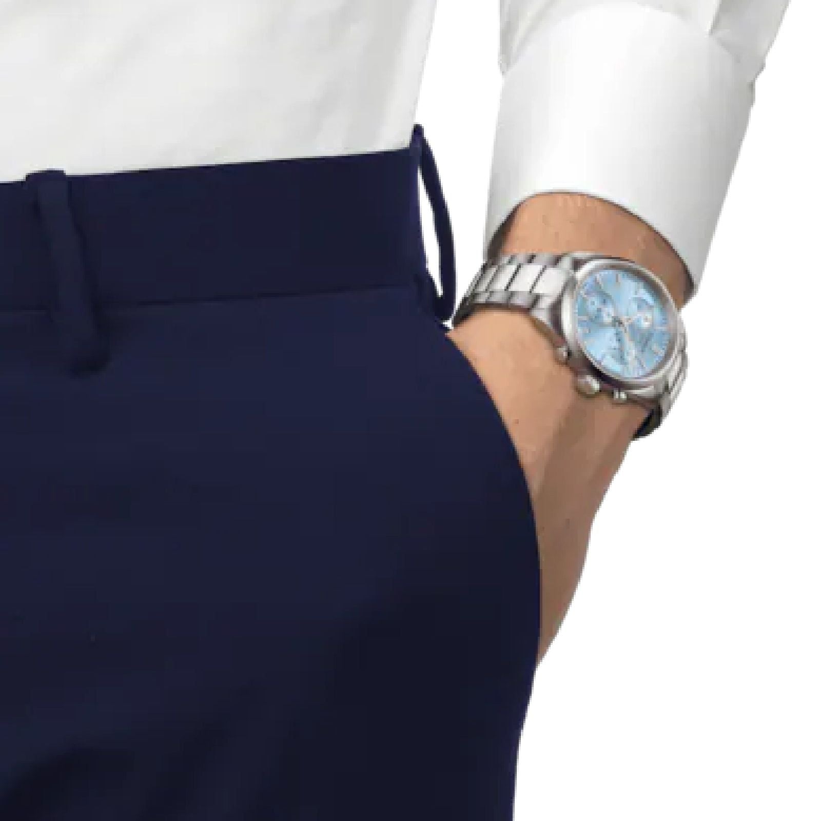 Orologio crono uomo Tissot T-Classic PR 100 in acciaio quadrante azzurro 40 mm T1504171135100-5