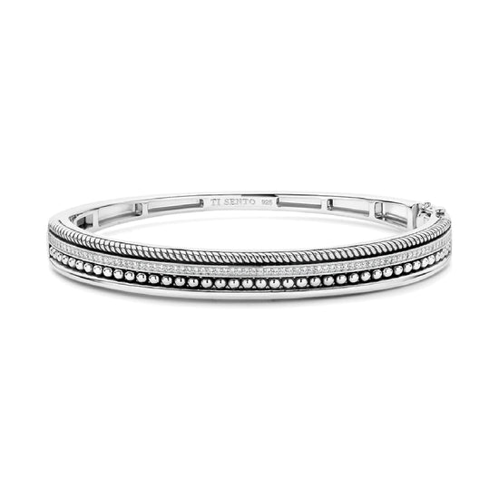 Bracciale rigido TI SENTO Milano in argento con doppia fascia 5 cm x 6 cm