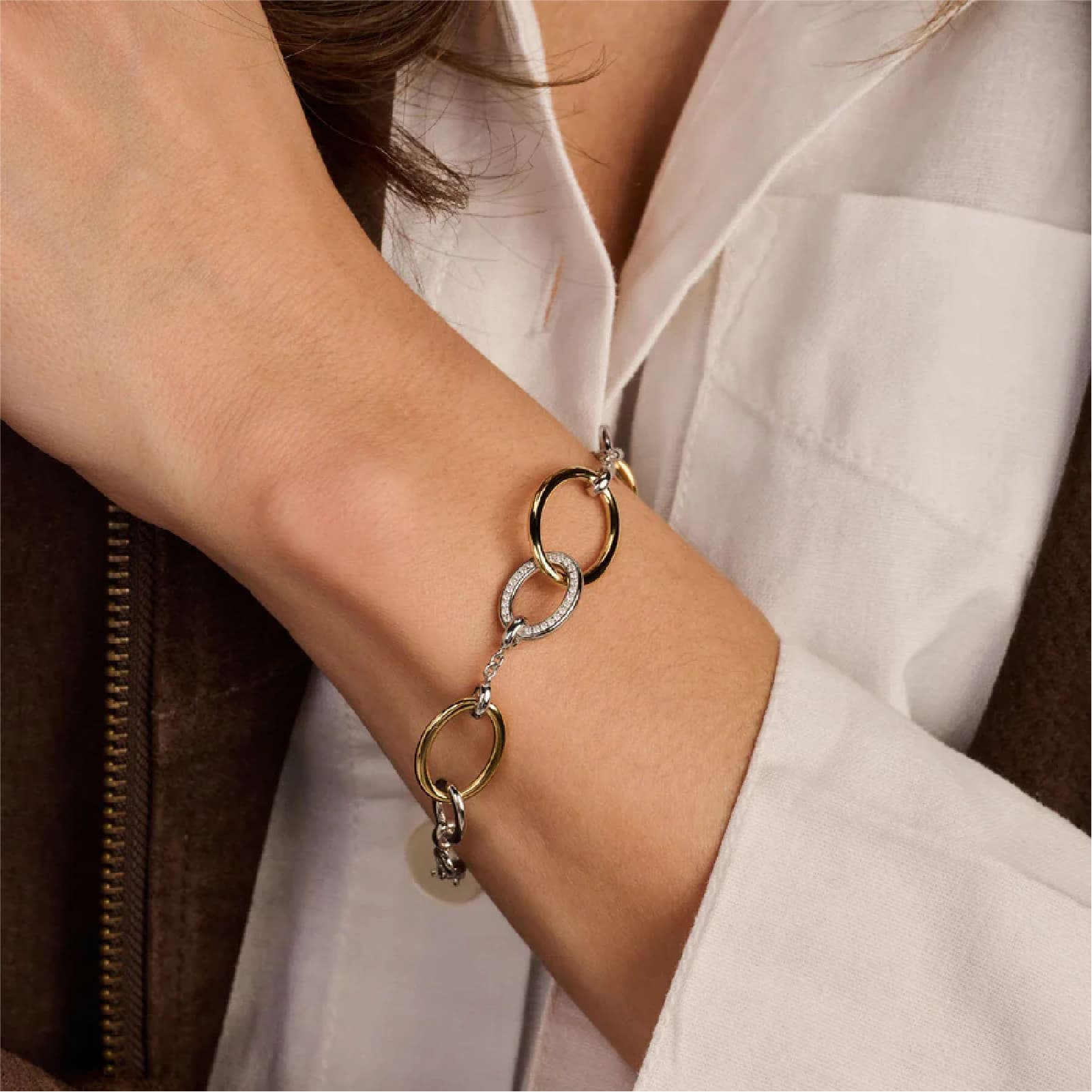 Bracciale TI SENTO Milano in argento dorato cerchi intrecciati 18 cm