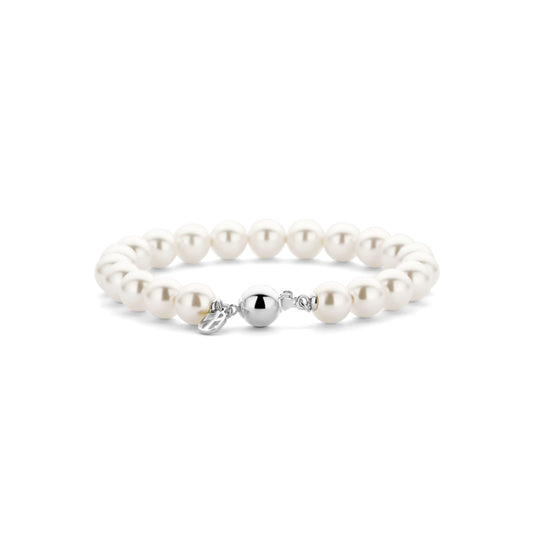 Bracciale Ti Sento in argento placcato platino e perle 8mm 19,5 cm