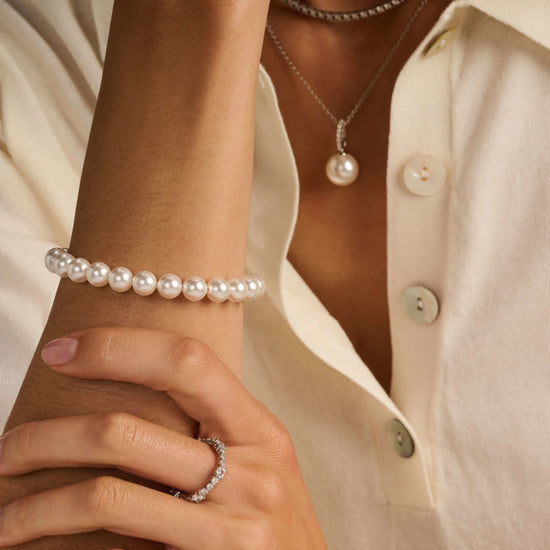 Bracciale Ti Sento in argento placcato platino e perle 8mm 19,5 cm