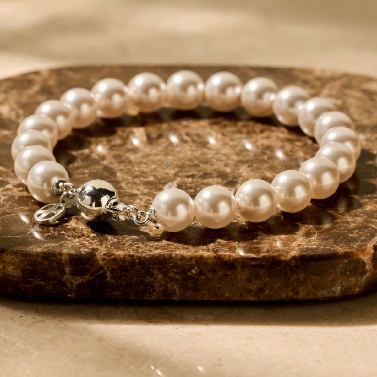 Bracciale Ti Sento in argento placcato platino e perle 8mm 19,5 cm