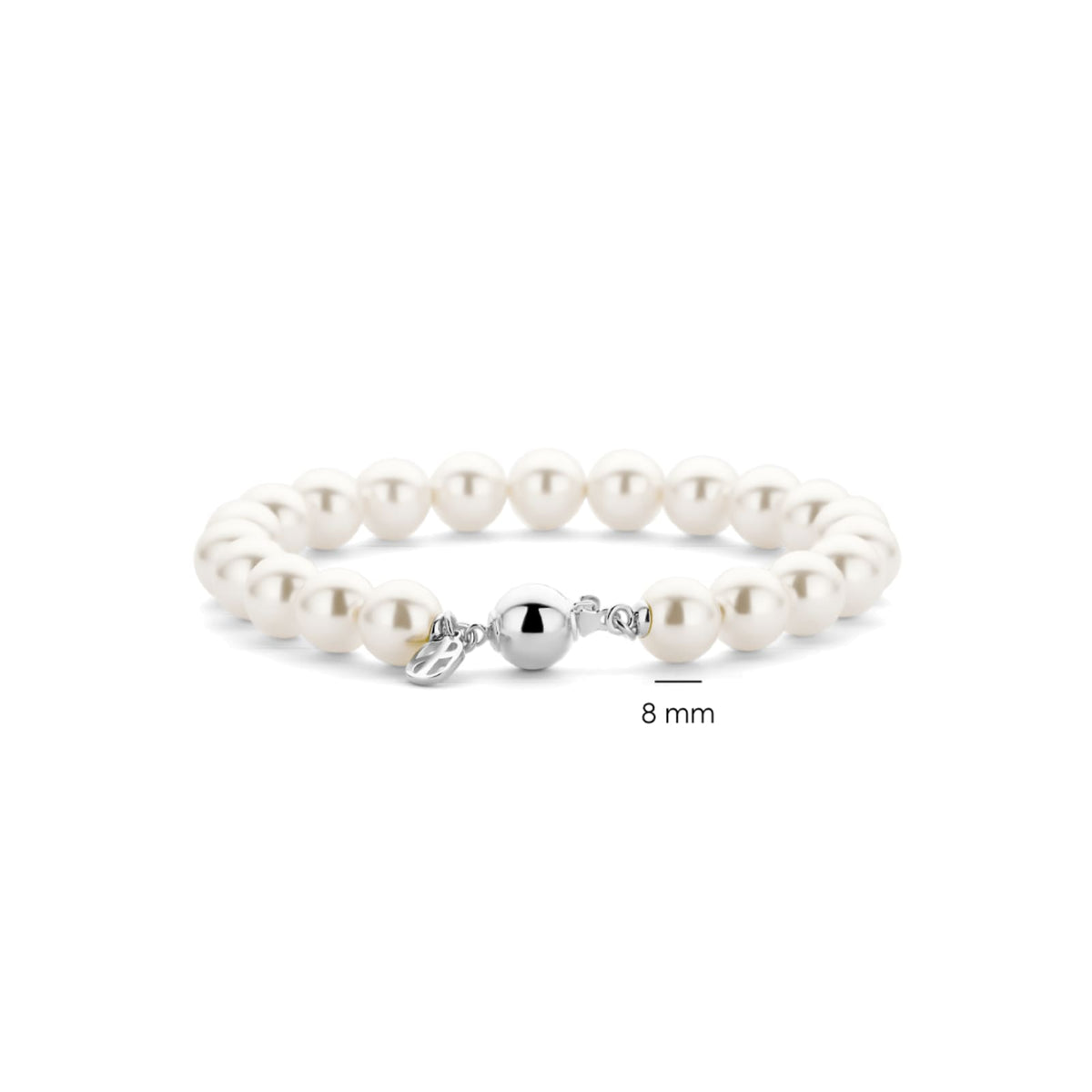 Bracciale Ti Sento in argento placcato platino e perle 8mm 19,5 cm