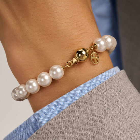 Bracciale Ti Sento in argento placcato oro e perle 8mm 19,5 cm