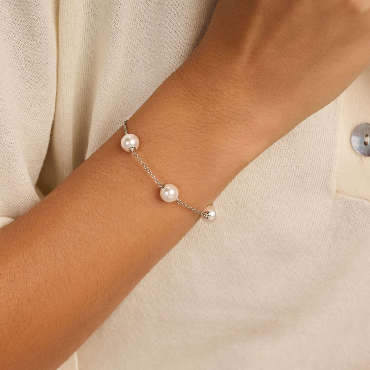 Bracciale catena Ti Sento in argento e cinque perle 8mm 20 cm