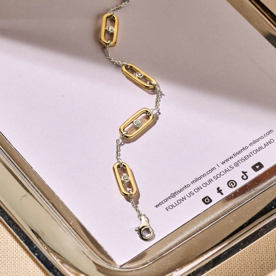 Bracciale catena Ti Sento in argento e placcato oro zirconi 20 cm