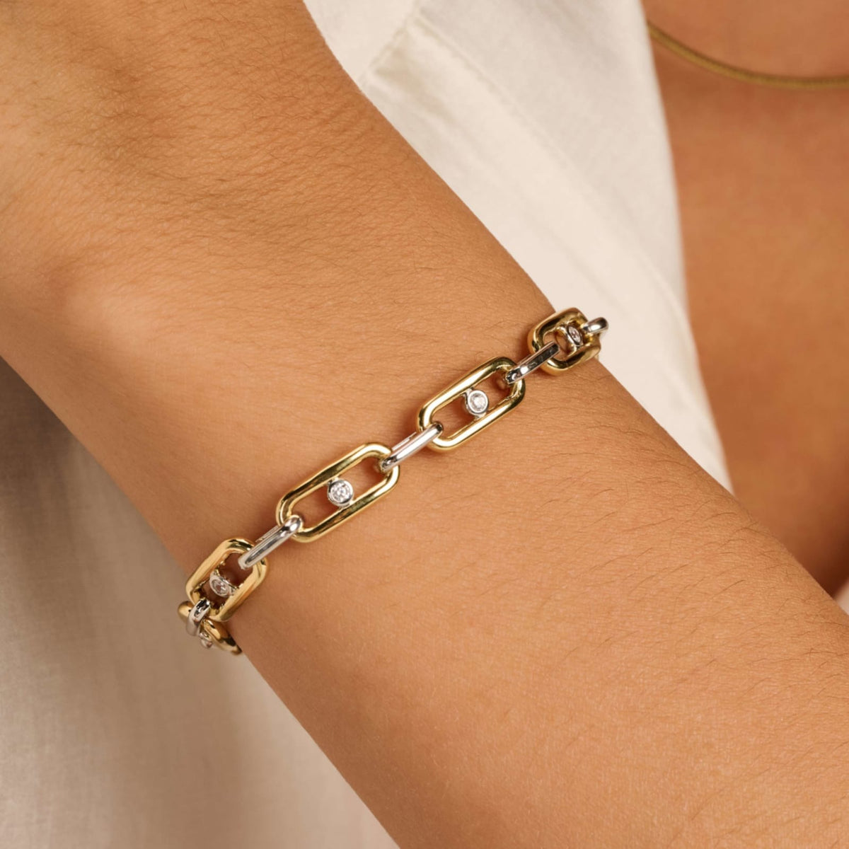 Bracciale catena Ti Sento in argento bicolore e zirconi 18,5 cm