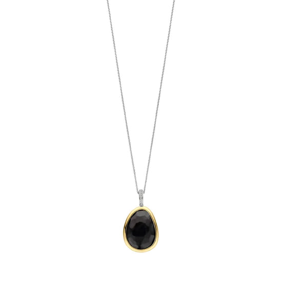 Collana TI SENTO Milano in argento bicolor con pietra nera MISURA UNICA