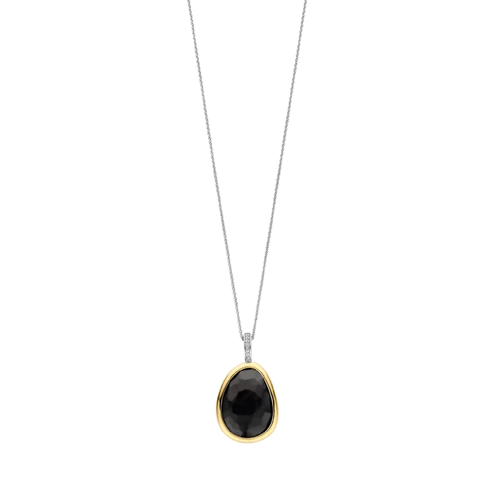 Collana TI SENTO Milano in argento bicolor con pietra nera MISURA UNICA
