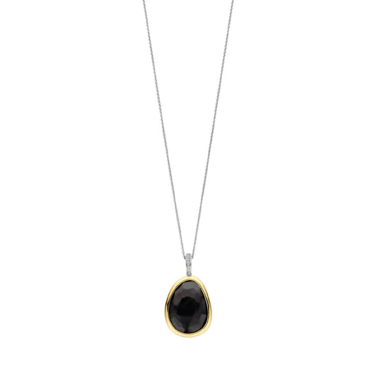 Collana TI SENTO Milano in argento bicolor con pietra nera MISURA UNICA
