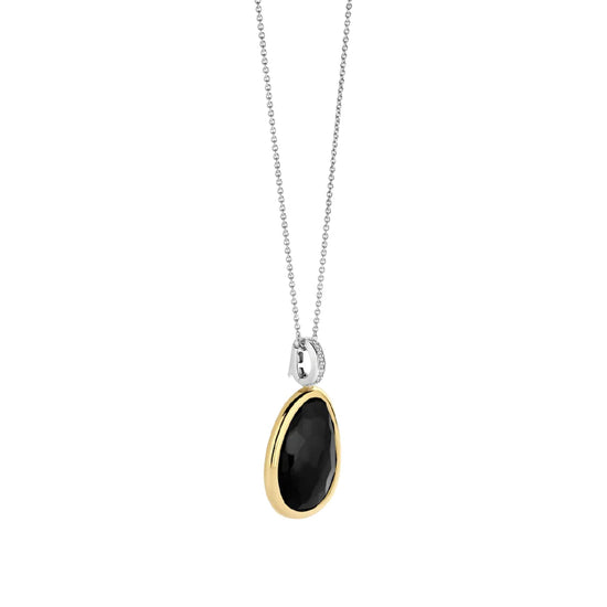 Collana TI SENTO Milano in argento bicolor con pietra nera MISURA UNICA