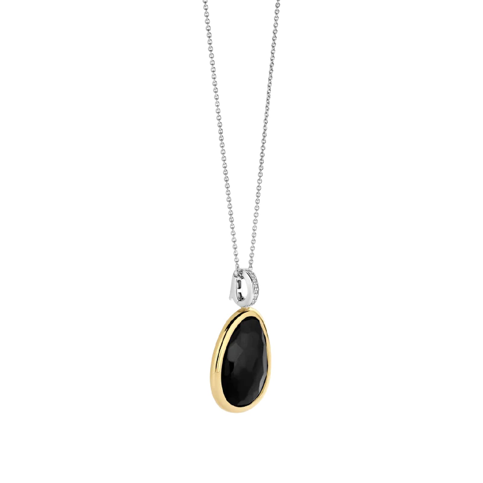 Collana TI SENTO Milano in argento bicolor con pietra nera MISURA UNICA