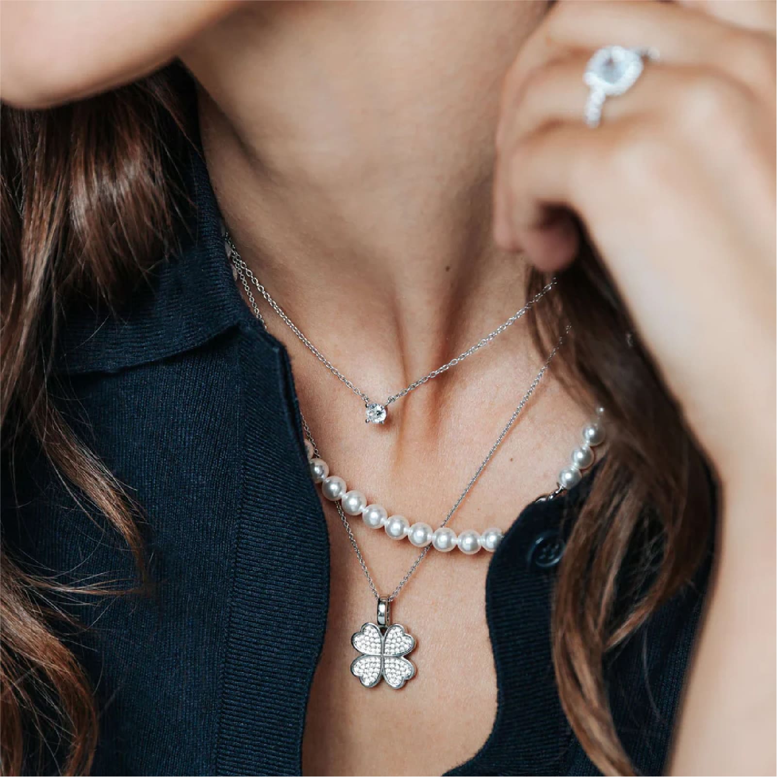 Collana TI SENTO Milano in argento quadrifoglio con zirconi MISURA UNICA