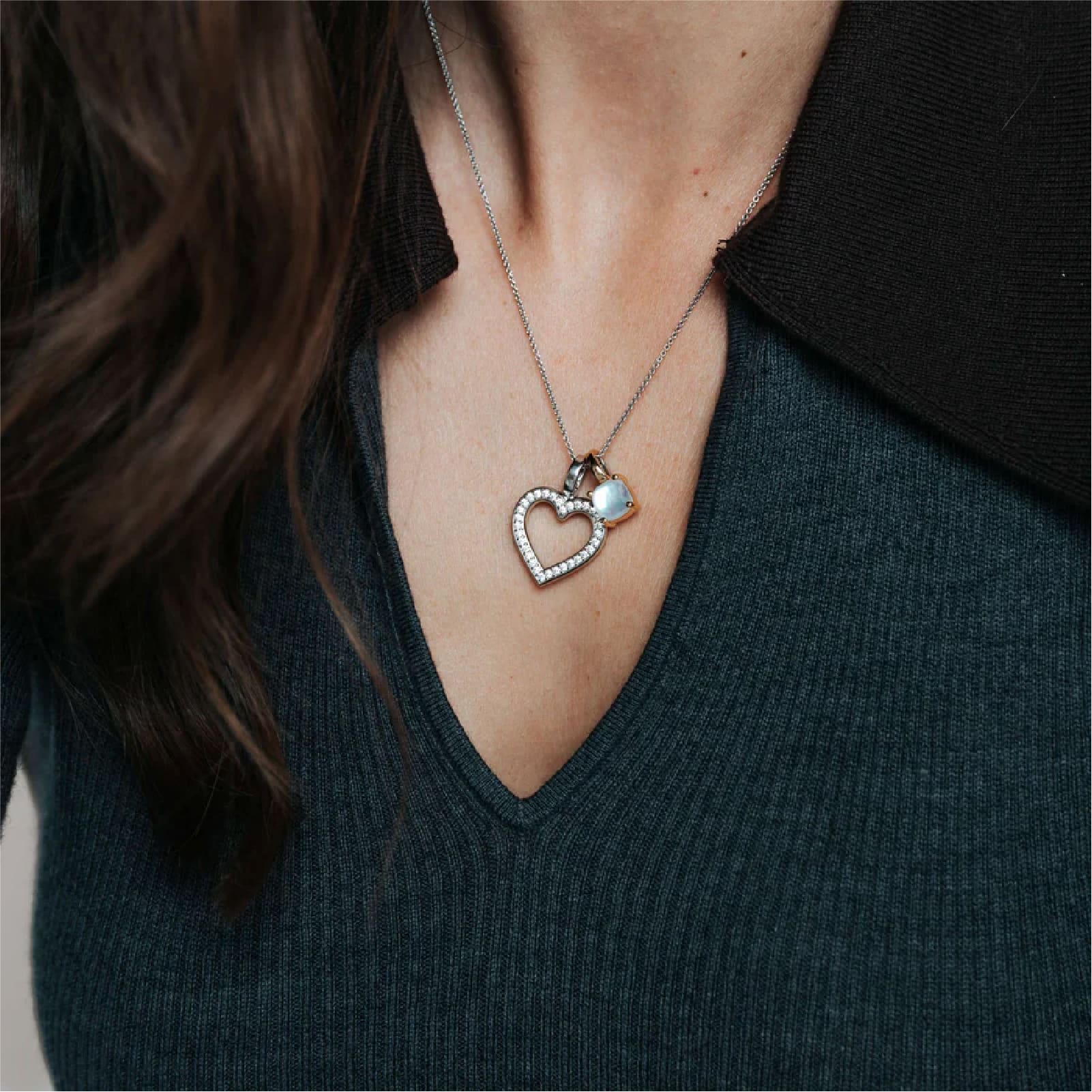 Collana TI SENTO Milano in argento cuore pendente con zirconi MISURA UNICA