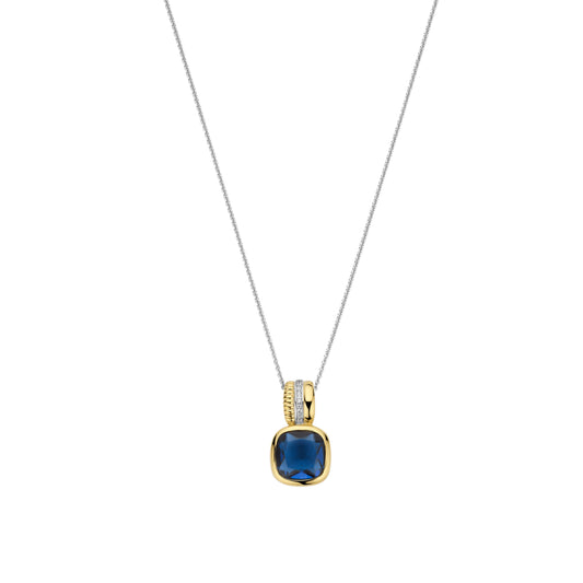 Collana pendente Ti Sento in argento e zircone blu MISURA UNICA