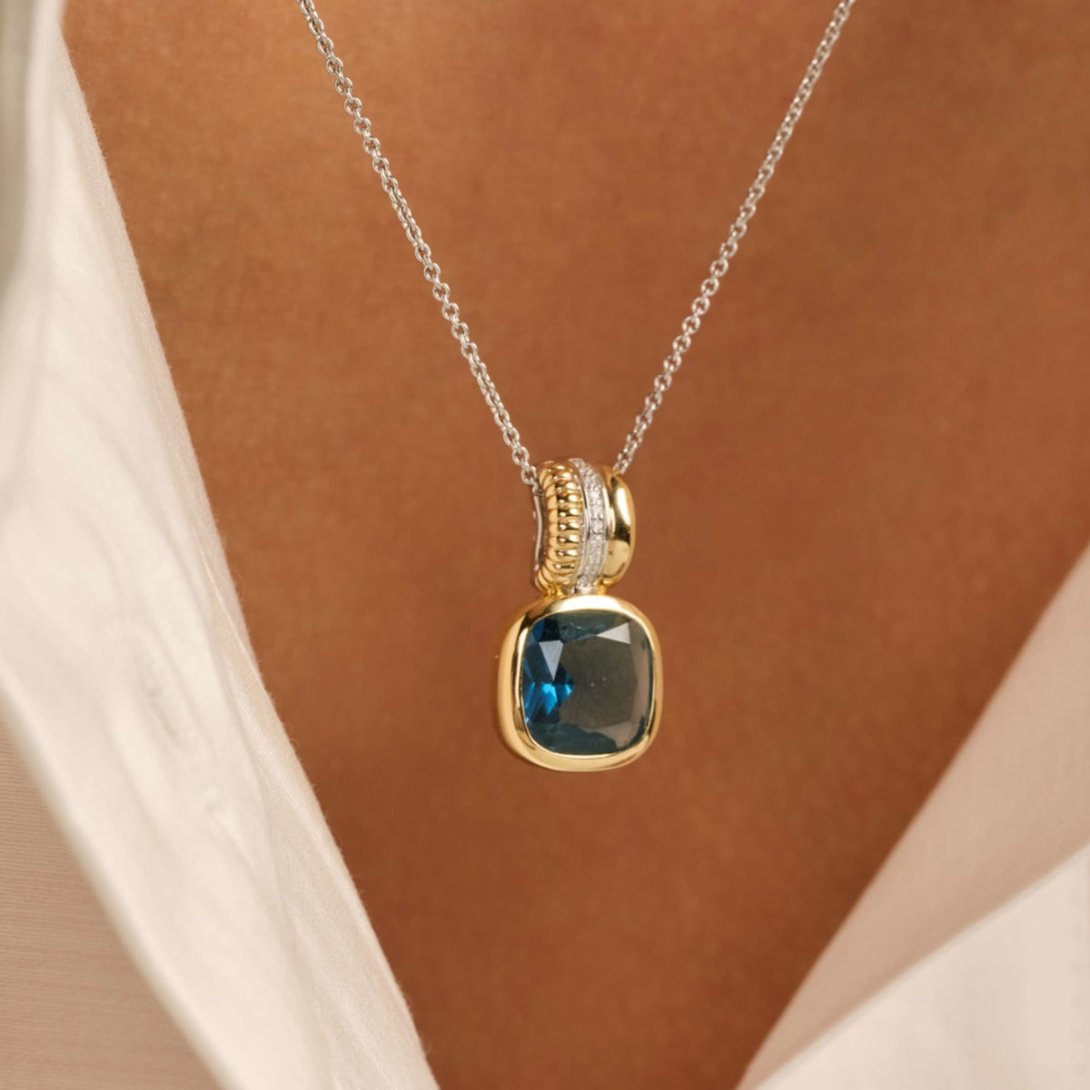 Collana pendente Ti Sento in argento e zircone blu MISURA UNICA